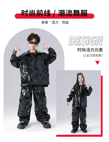 Costume Danse Jazz Garçon Filles, Pantalon Cuir Brillant Rouge, Streetwear Hip Hop Scène .