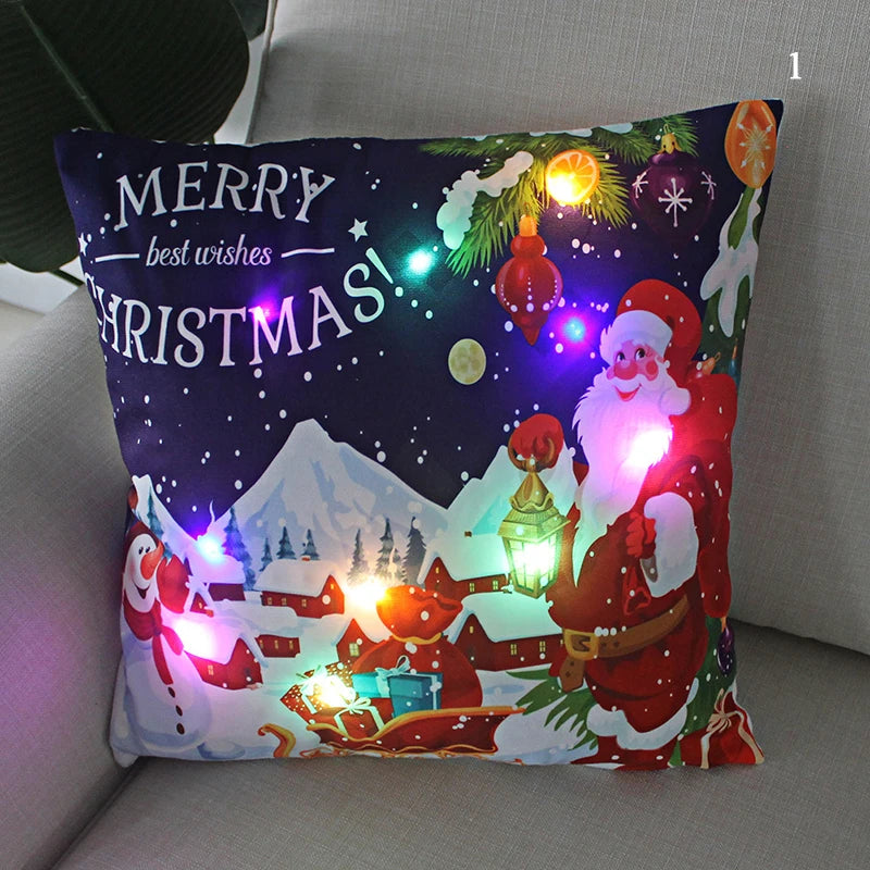 Housse coussin Noël LED Père Noël﻿– lumineux, déco maison, nouvel an