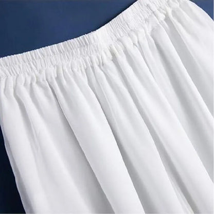 Pantalon femme grande taille en mousseline de soie, jambe large, taille haute, blanc, décontracté .