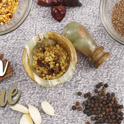 Ensemble mortier pilon marbre vert artisanal, broyeur d'épices et noix, bol cuisine diamètre 3 pouces