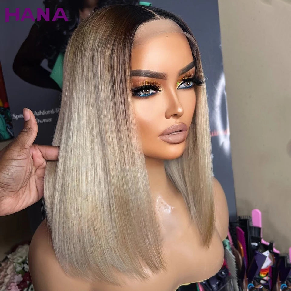 Perruque frontale Bob 13x4, cheveux raides, densité 180%