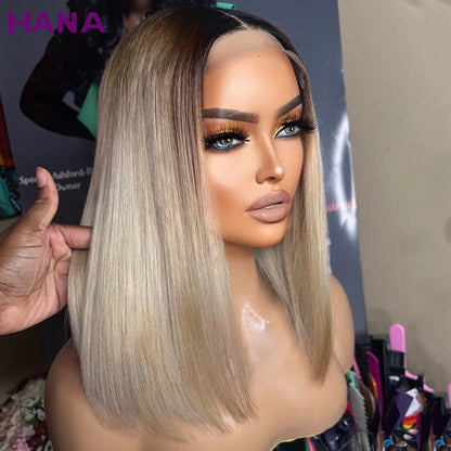 Perruque frontale Bob 13x4, cheveux raides, densité 180%