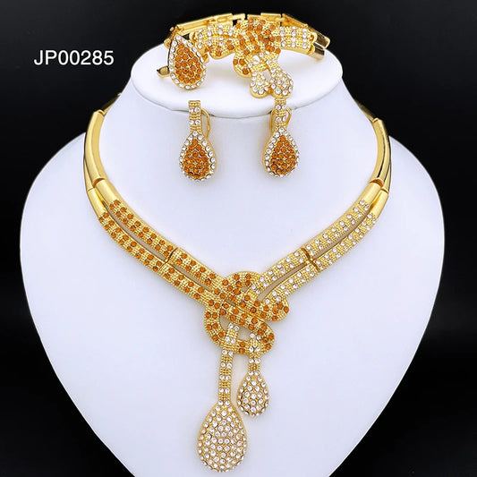 Ensemble Bijoux Femme – Plaqué Or 18K Style Dubaï, Collier, Bracelet, Boucles, Bague