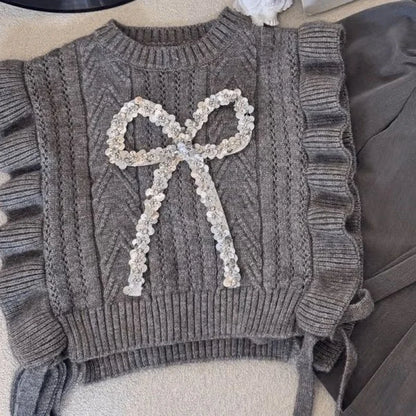 Ensemble 3 pièces fille﻿– gilet tricoté, chemise, jupe plissée