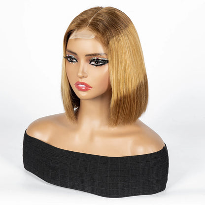 Perruque Bob courte droite colorée – cheveux humains 100%, dentelle 2x6 transparente, densité 250%