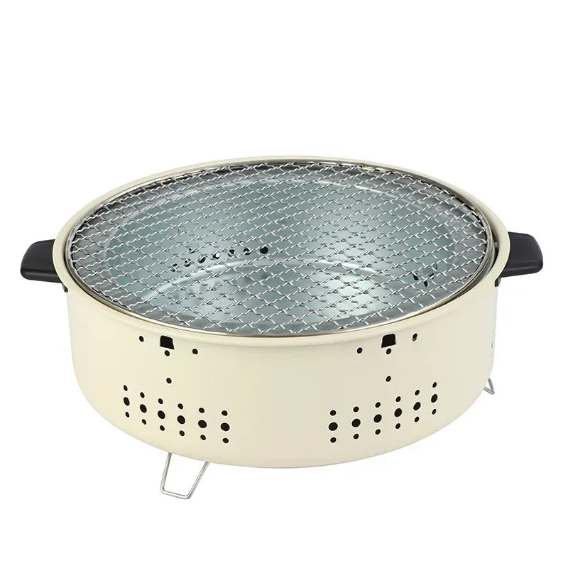 Grill de barbecue portable coréen en acier inoxydable, poêle fendue antiadhésive, support rond pour camping barbecue en plein air