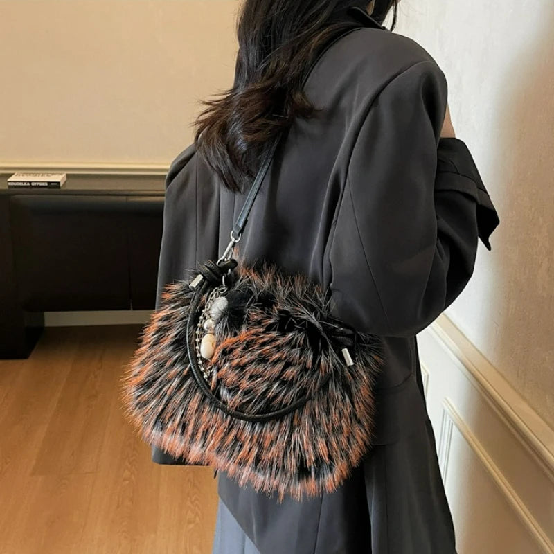 Sac bandoulière femme – Moelleux, couleur dégradée, boucle, mignon, automne hiver, fashion