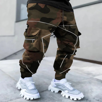 Pantalon Cargo Homme Imprimé Tendance, Coupe Ample, Mode Streetwear 4 Saisons.