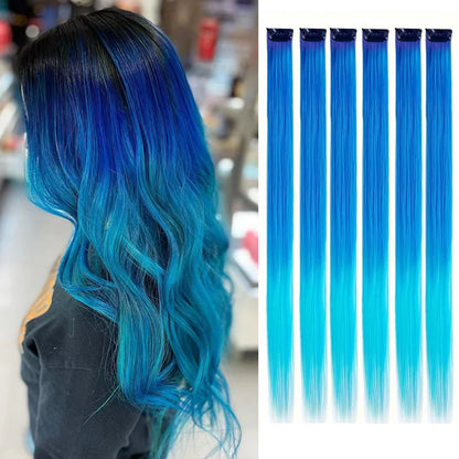 Extensions capillaires synthétiques à reflets colorés pour filles, postiches lisses multicolores de 22 pouces, 6 pièces/paquet