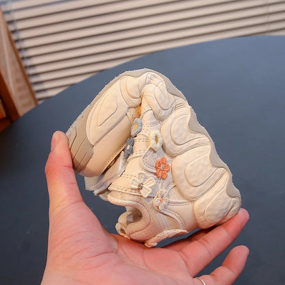 Baskets cuir floral fille, décontractées et confortables