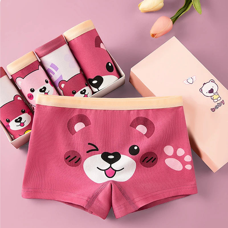 Lot 4 pièces culottes coton fille – Motifs dessin animé doux et confortables