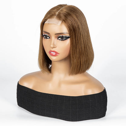 Perruque Bob courte droite colorée – cheveux humains 100%, dentelle 2x6 transparente, densité 250%