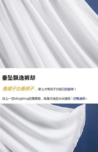 Pantalon femme grande taille en mousseline de soie, jambe large, taille haute, blanc, décontracté .