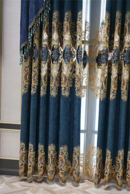 Rideau Brodé Luxe – Chenille, Style Européen, Avec Cantonnière .