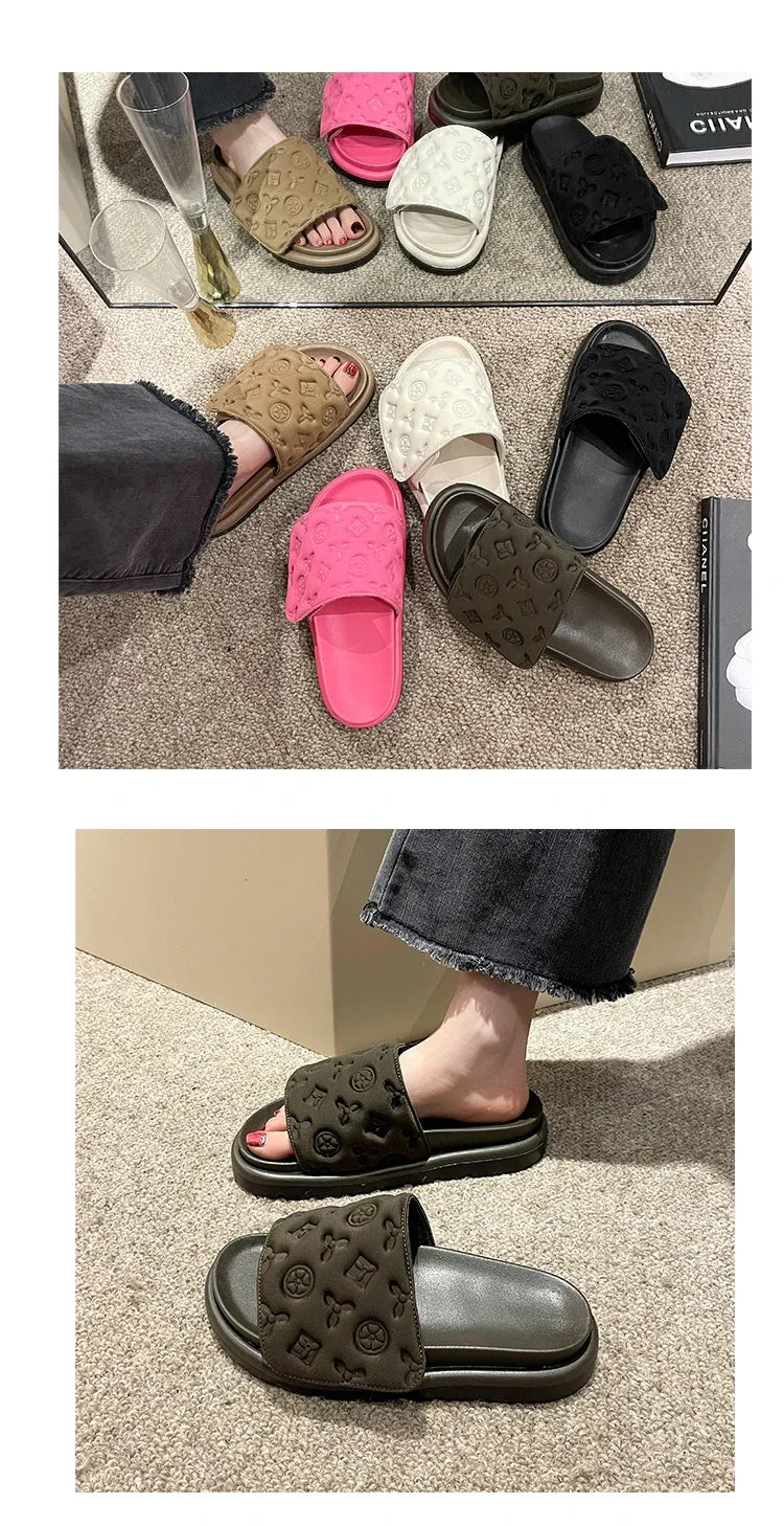 Pantoufles été femme à semelle épaisse, sandales de plage tendance,