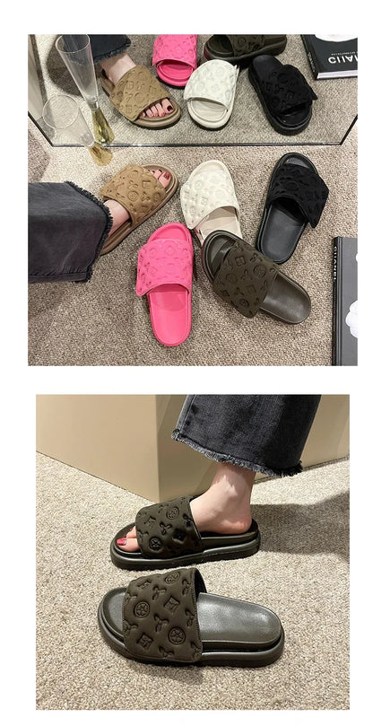 Pantoufles été femme à semelle épaisse, sandales de plage tendance,