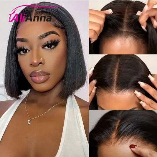 Perruque sans colle cheveux humains brésiliens et vietnamiens, bob court HD glueless 100% naturel .
