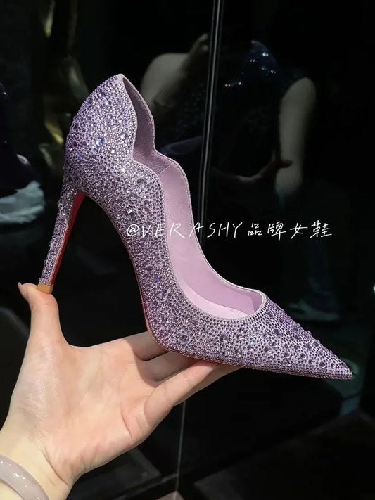 Talons Hauts Femmes 2025 Printemps – Chaussures Minces Pointues, Or Sexy, Style Français, Cristal, Semelle Rouge, Chaussures Mariage Élégantes