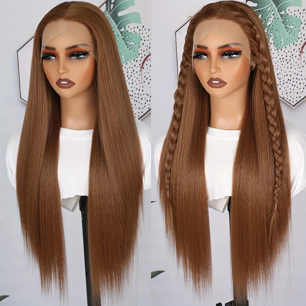 Perruque Lace Front Synthétique – Marron Lisse 13x4
