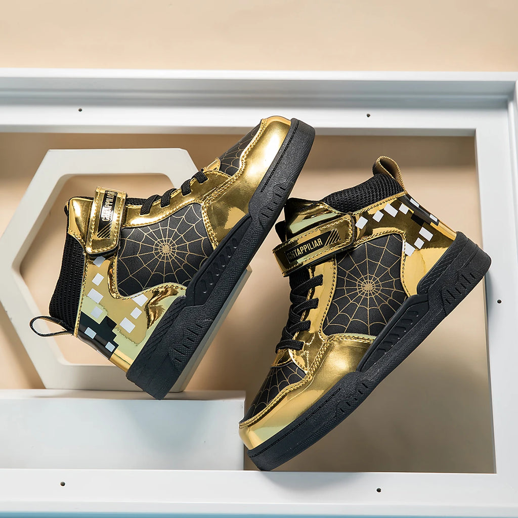 Baskets Montantes Enfant Cuir PU Tendance – Chaussures Sport décontractées Garçons Filles