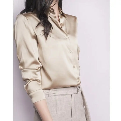 Chemise femme en satin – manches longues, vintage élégante, bureau & décontractée (été/automne)