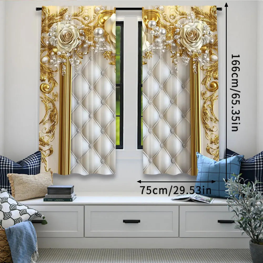 Rideaux fleurs dorées – Lot de 2, style européen élégant, décoration intérieure