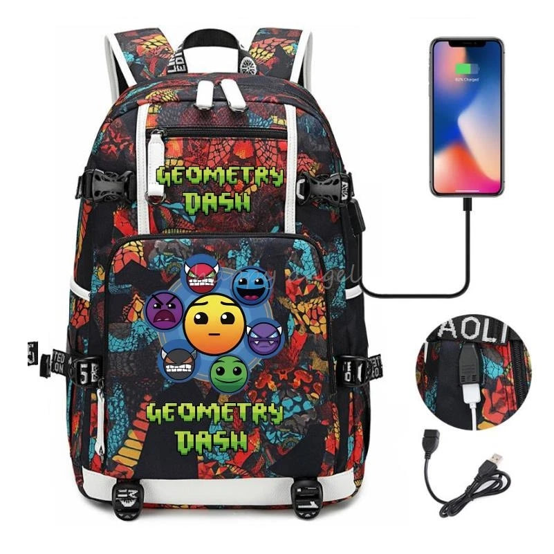 Sac à dos imprimé géométrique pour filles et garçons, sac à dos en toile pour ordinateur portable, sac à dos pour femme, sac à dos pour adolescent et étudiant, nouvelle mode .