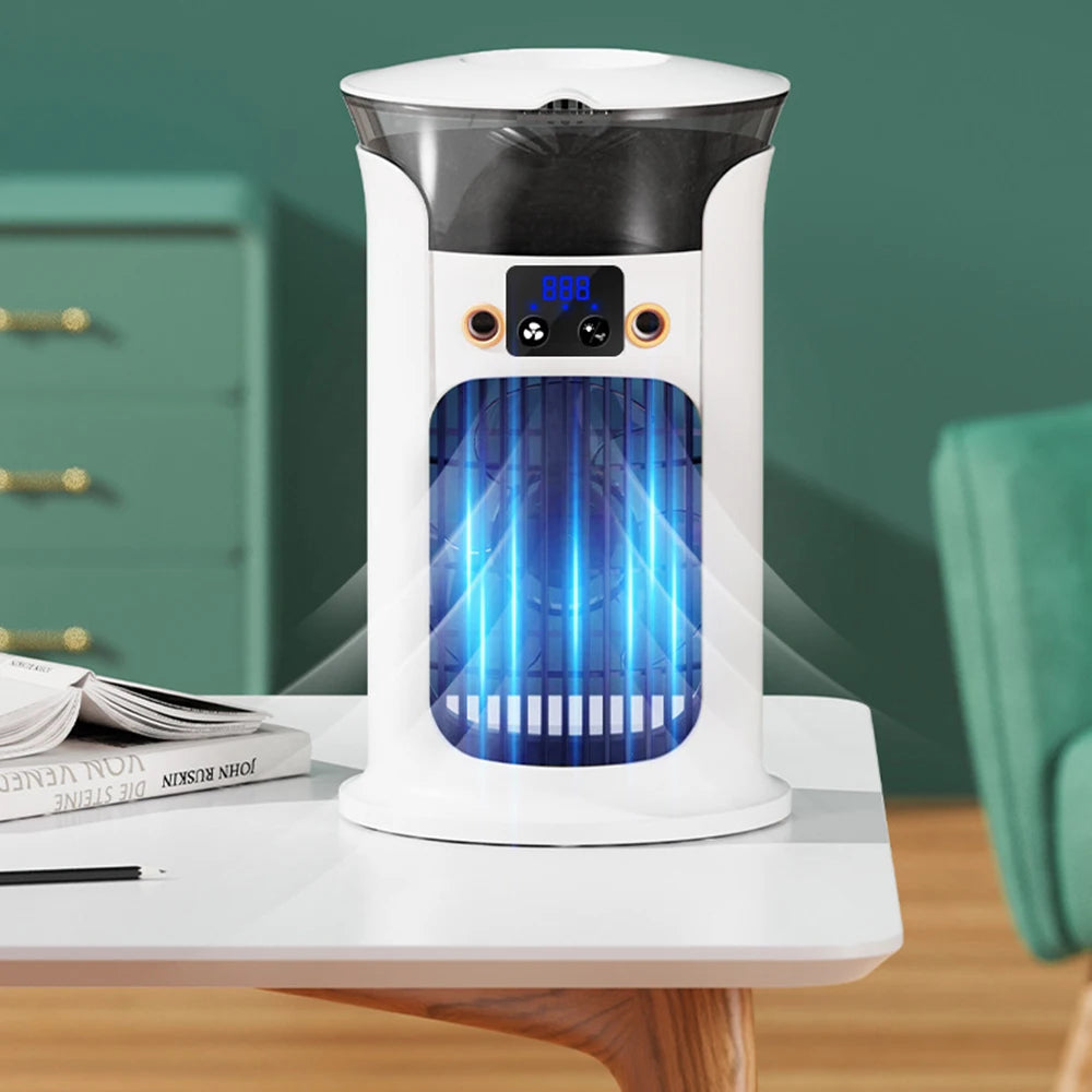 Mini Climatiseur de Bureau USB 3-en-1 : Ventilateur, Refroidisseur d'Air, Humidificateur, Veilleuse 7 Couleurs .