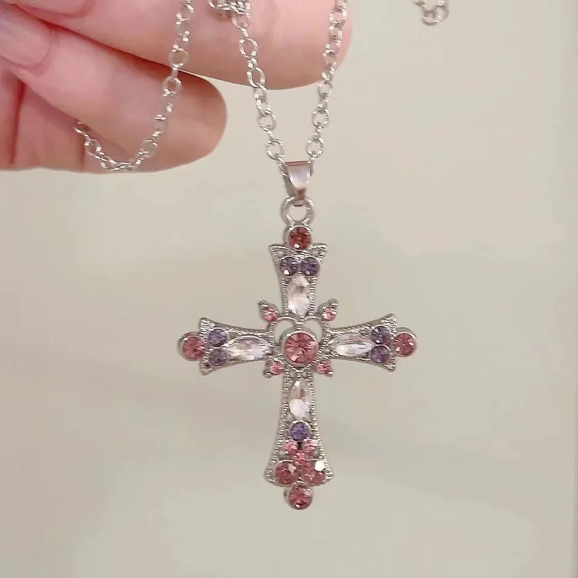 Collier Croix Cristal Punk Femme Fille Mode Y2K﻿
