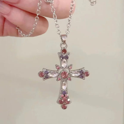 Collier Croix Cristal Punk Femme Fille Mode Y2K﻿
