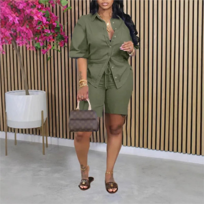 YIKOOLIN Ensemble Été Femme – Short Ample & Haut Uni, Tenue Décontractée Tendance