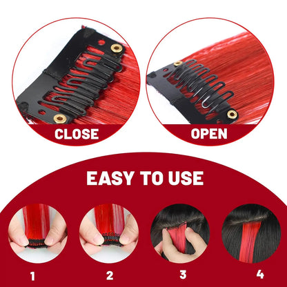 Extensions Clips Synthétiques Rouge Bleu 10 pcs Fête