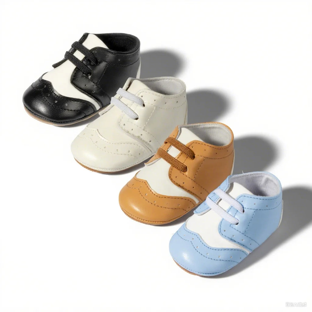 Chaussures bébé garçon – Premiers pas, cuir PU souple, patchwork, semelle antidérapante