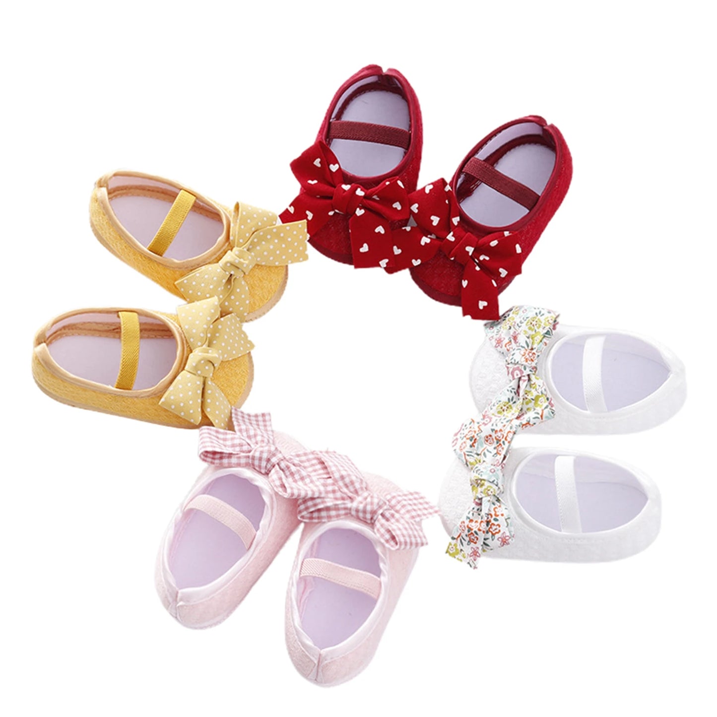 Chaussures plates bébé fille, semelle souple, nœud élastique