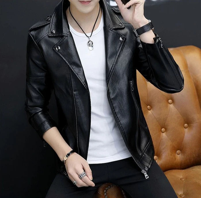 Blazer homme slim fit en cuir, style coréen, simple boutonnage, décontracté luxe .