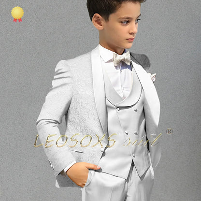 Tenue de Fête Garçon – Ensemble Costume Jacquard Champagne, Élégant et Confortable