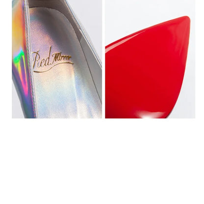 Escarpins femme luxe cuir, talons aiguilles bout pointu, rouge brillant et blanc .