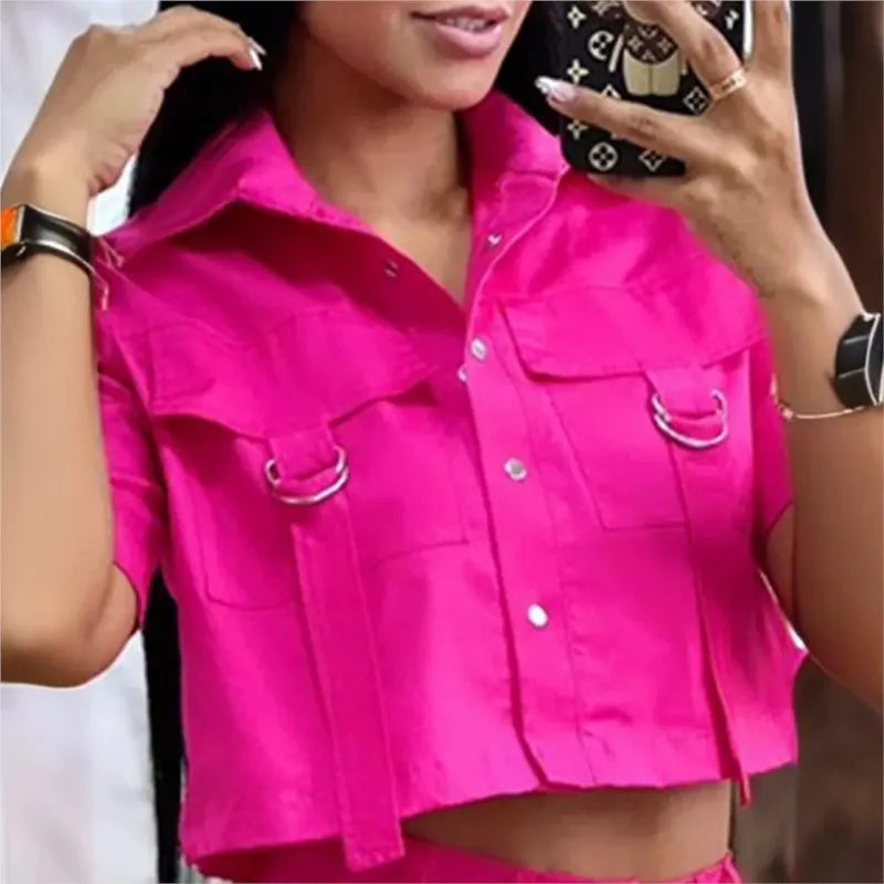 Ensemble Femme Été 2 Pièces décontractées – Haut Court à Manches Courtes et Pantalon à Poches