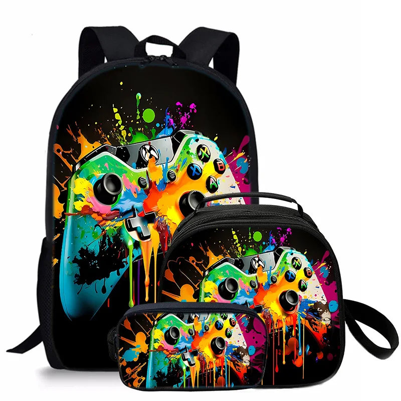 sac d’école, sac déjeuner, trousse pour étudiant Tapis de jeu 3D tendance, 3 pièces .