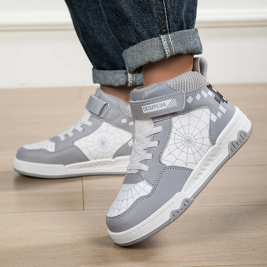 Baskets Montantes Enfant Cuir PU Tendance – Chaussures Sport décontractées Garçons Filles