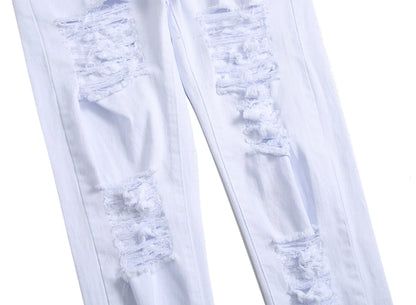 Jean Homme Destroy Droit, Pantalon Denim Blanc Grande Taille 28-42, Marque Mode .