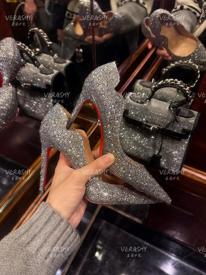 Talons Hauts Femmes 2025 Printemps – Chaussures Minces Pointues, Or Sexy, Style Français, Cristal, Semelle Rouge, Chaussures Mariage Élégantes