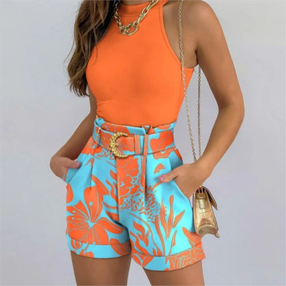 Ensemble Coloré Femme – Haut Sans Manches Creux & Short Chic, Mode Dopamine Été