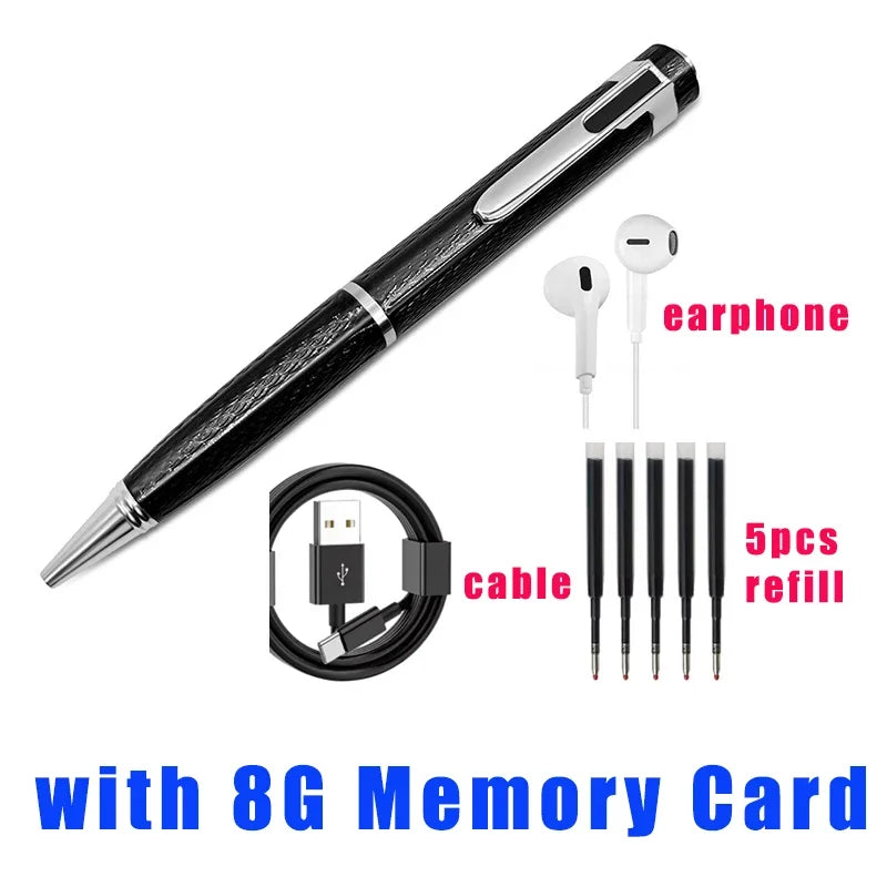 Stylo enregistreur vocal 128 Go portable USB, lecture MP3, pour conférences et cours, avec 5 recharges.