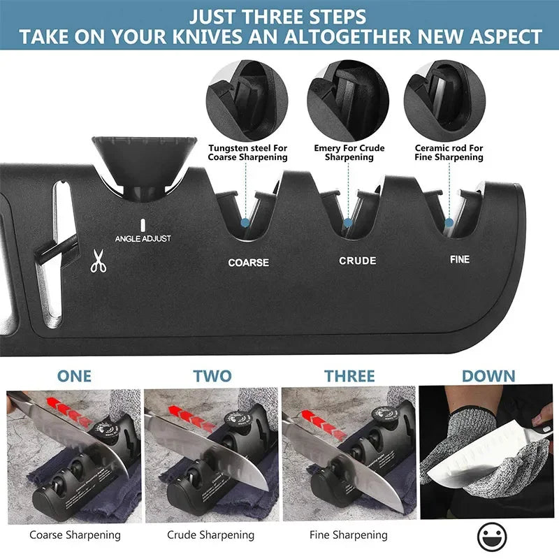 Affûteur de couteaux professionnel 4 en 1, Angle réglable, meuleuse de couteaux de cuisine, ciseaux, pierre à aiguiser, outils pour la maison, nouvelle mise à niveau
