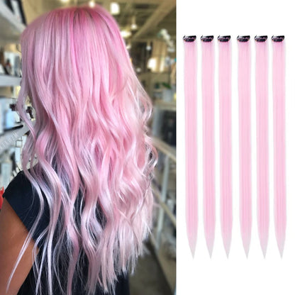 Extensions capillaires synthétiques à reflets colorés pour filles, postiches lisses multicolores de 22 pouces, 6 pièces/paquet