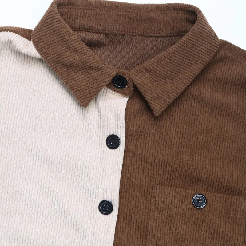 Cardigan Femme en Velours Côtelé à Revers – Style décontracté Streetwear