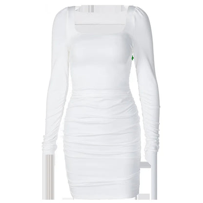 Robe moulante femme – mini, col carré, manches longues, unie, sexy soirée/club