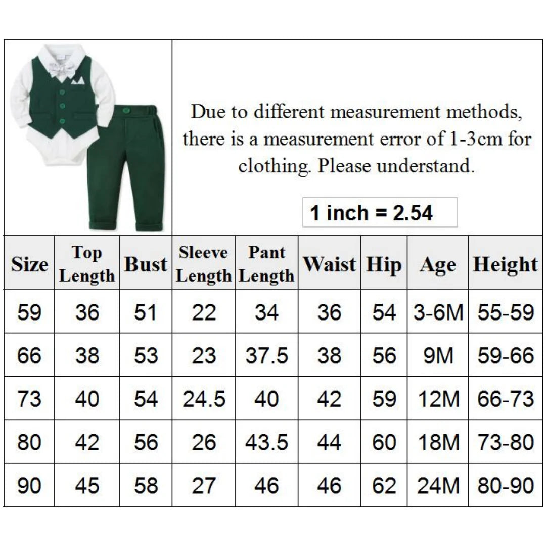 costume bébé garçon – Barboteuse, pantalon, gilet, manches longues, 3-24 mois