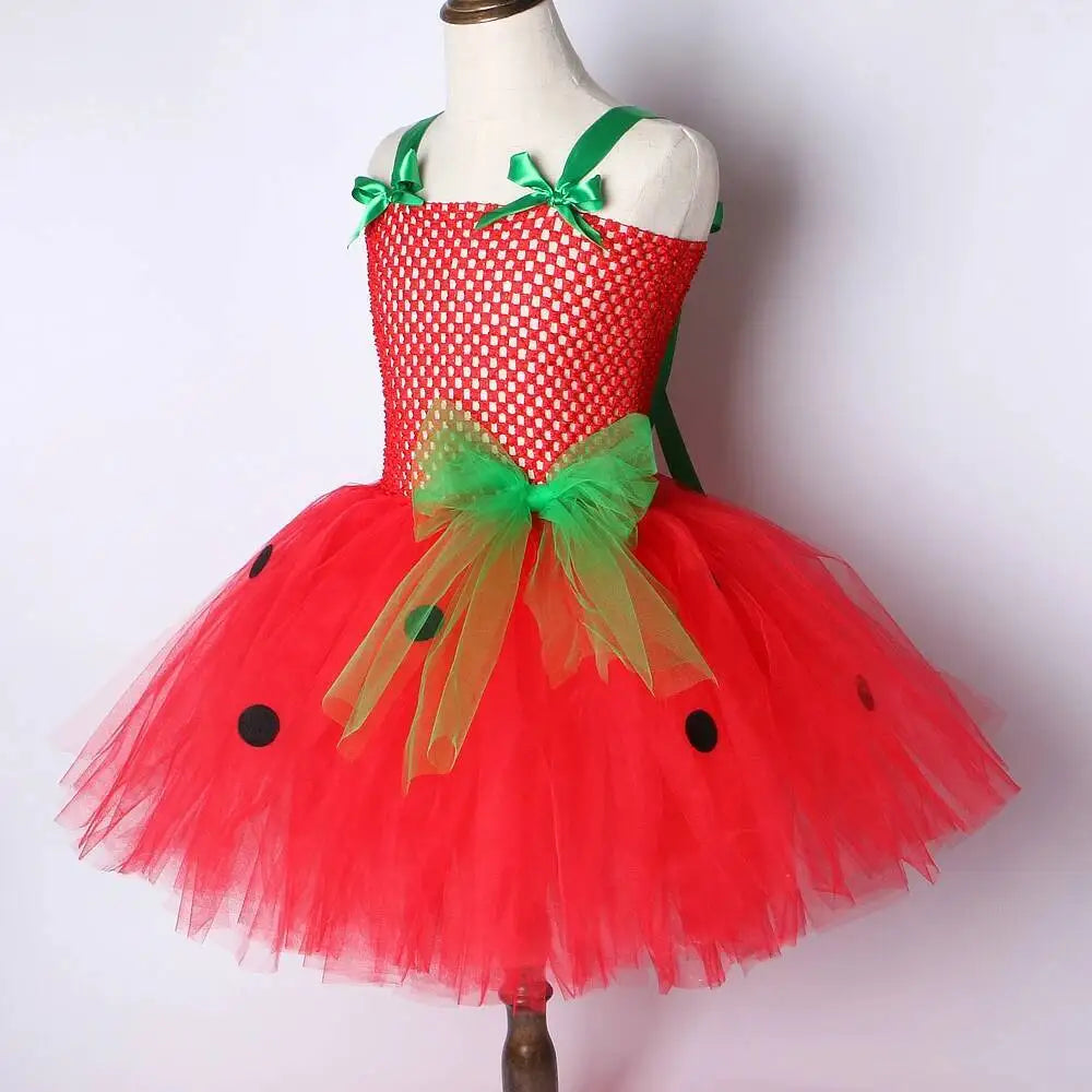 Robe tutu fraise enfant – Costume princesse fille, anniversaire, Halloween, Noël